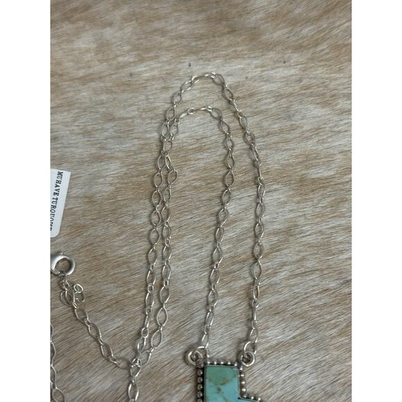 Native American SW Sterling Silver Blue Turquoise Lightning Bolt Necklace 925 - Picture 9 of 11